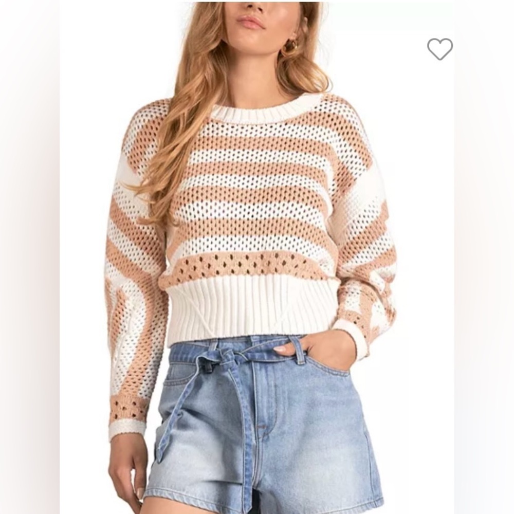 Elan boat neck stripe beige white sweater SWS11133